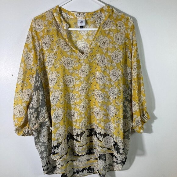 CAbi Tops - Womens Cabi Amelia‎ Gather V Neck Hi Lo Floral Top Tie Back S